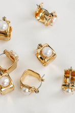 Vintage Mini Square Gold Pearl Huggie Hoop Earrings