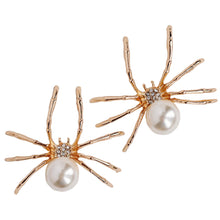 Gold Spooky Spider and Pearl Halloween Statement Earrings