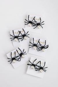Black Spooky Spider and Pearl Halloween Statement Earrings