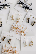 Gold Spooky Spider and Pearl Halloween Statement Earrings