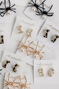 Gold Spooky Spider and Pearl Halloween Statement Earrings