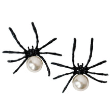 Black Spooky Spider and Pearl Halloween Statement Earrings