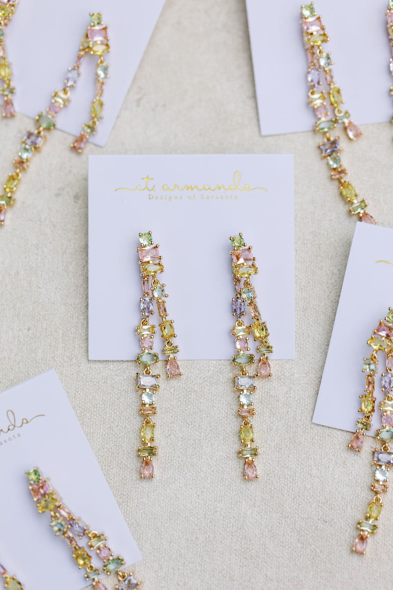 Pastel Toned Crystal Layered Duster Statement Earrings – St. Armands ...