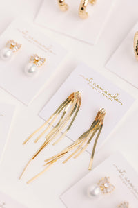 Skinny Gold Cascading Tassel Minimalist Statement Earrings