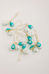 Natural Pearl and Evil Eye Threader Statement Earrings