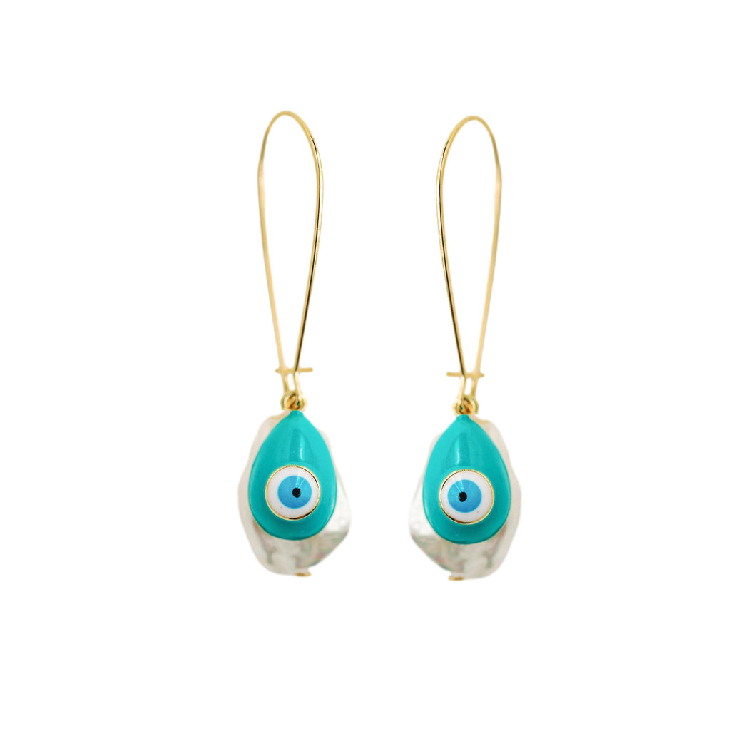 Natural Pearl and Evil Eye Threader Statement Earrings