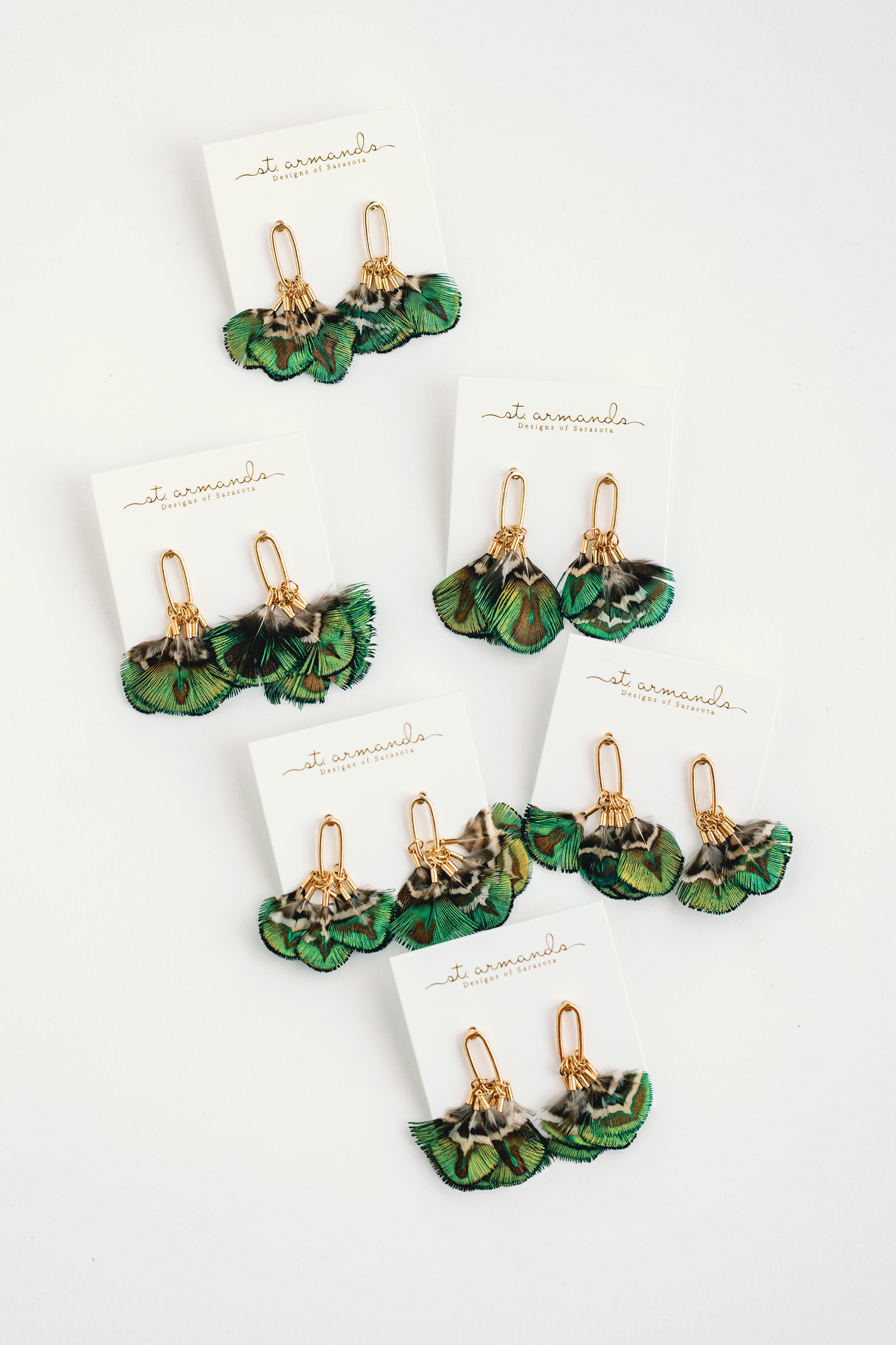 Mallard Feather Tassel Statement Earrings