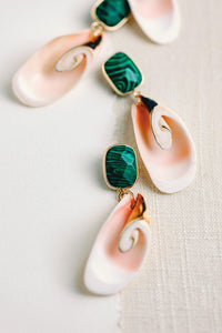 Pink Shell and Green Malachite Statement Earrings