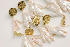 Gold Coin & Coral Vintage Statement Earrings
