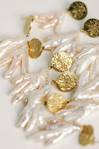 Gold Coin & Coral Vintage Statement Earrings