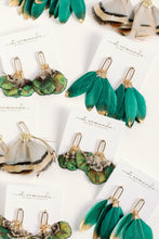 Emerald Gold Dipped Feather Tassel Statement Earrings