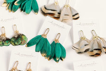 Emerald Gold Dipped Feather Tassel Statement Earrings