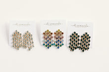 Green Rhinestone Tassel Statement Earrings