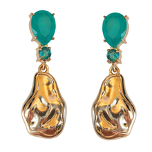 Sculpted Gold Turquoise Drop Statement Earrings
