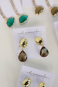 Vintage Chunky Gold and Brown Quartz Statement Drop Earrings