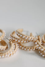 Natural Studded Pearl Raffia Statement Hoop Earrings