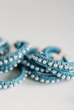 Cornflower Blue Studded Pearl Raffia Statement Hoop Earrings
