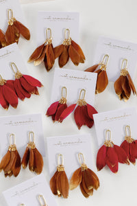 Garnet Gold Dipped Feather Statement Earrings