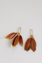 Caramel Gold Dipped Feathers Statement Earrings