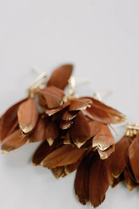 Caramel Gold Dipped Feathers Statement Earrings