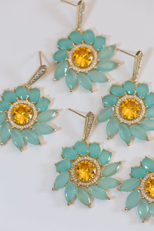 Soleil Bloom Crystal Drop Statement Earrings