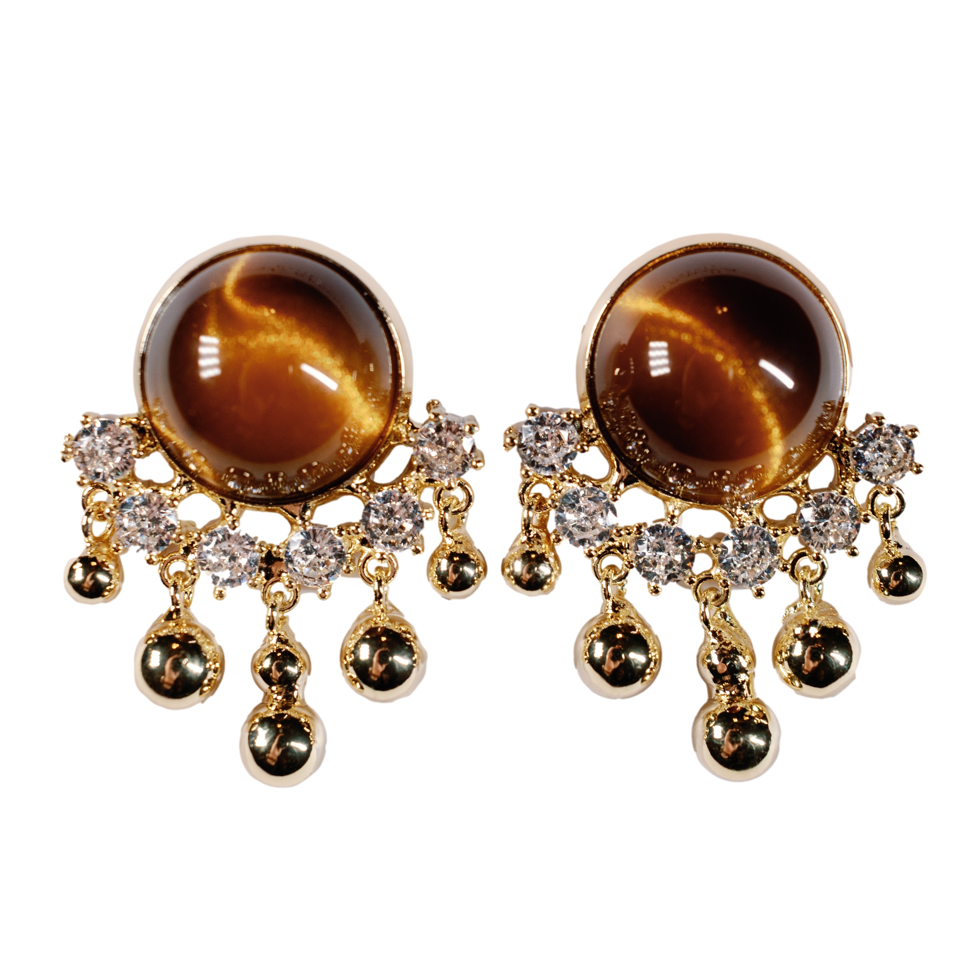 Tiger’s Eye Crystal Fringe Statement Earrings
