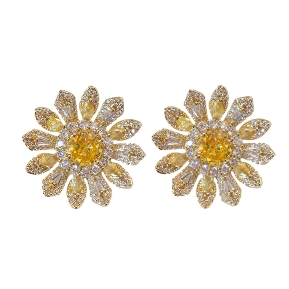 Tuscan Sun Canary Pavé Bloom Statement Studs