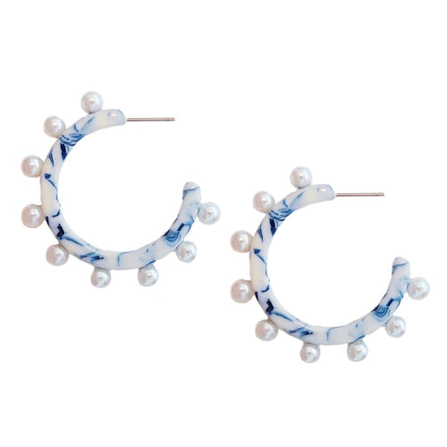 Blue and White Pearl Hoops (Pre-Order)