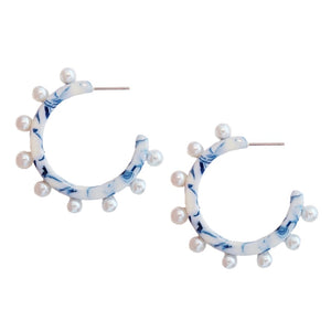 Blue and White Pearl Hoops