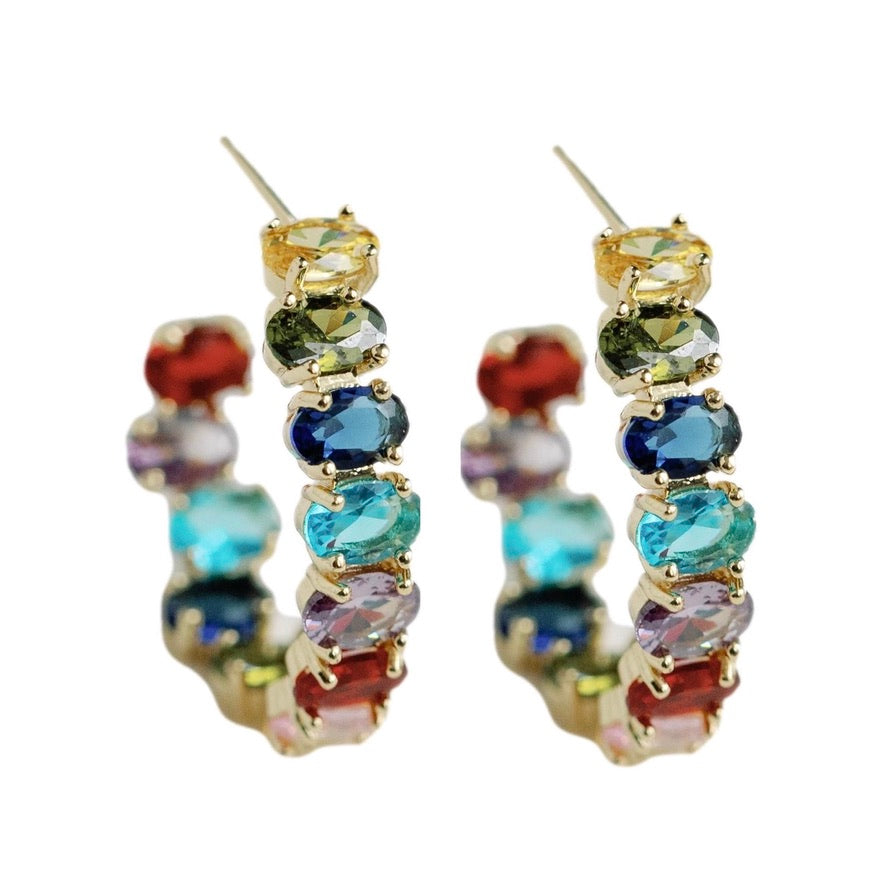 Rainbow Inside Out Jeweled Hoops