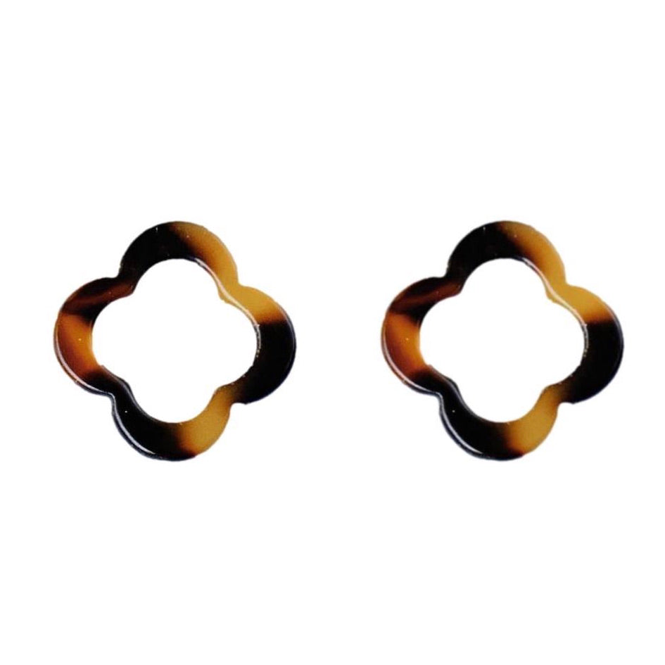 Brown Tortoise Quatrefoil Studs