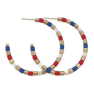 Red, White, and Blue Beaded Hoops
