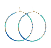 Skinny Blue Beaded Hoops