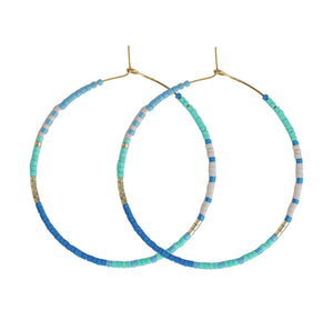 Skinny Blue Beaded Hoops