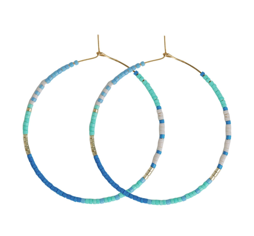 Skinny Blue Beaded Hoops