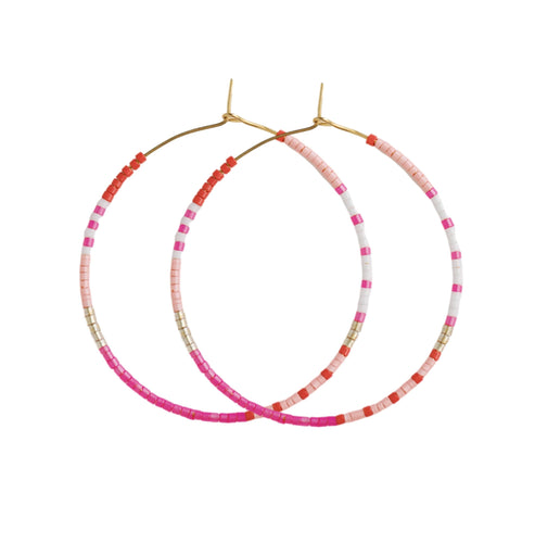 Skinny Pink Beaded Hoops
