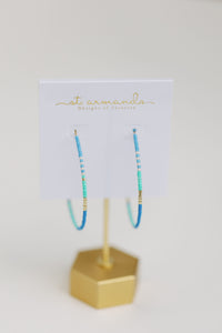 Skinny Blue Beaded Hoops
