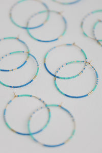 Skinny Blue Beaded Hoops