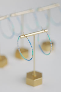 Skinny Blue Beaded Hoops