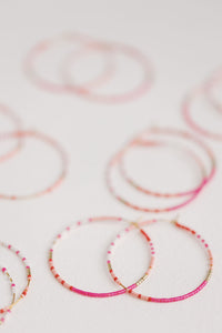 Skinny Pink Beaded Hoops