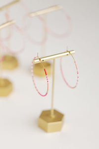 Skinny Pink Beaded Hoops