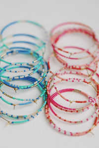 Skinny Blue Beaded Hoops