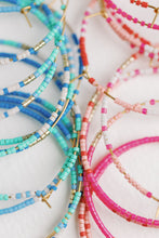 Skinny Blue Beaded Hoops