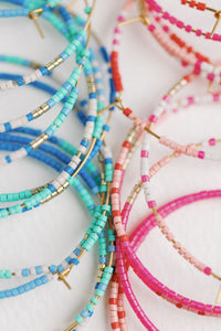 Skinny Blue Beaded Hoops