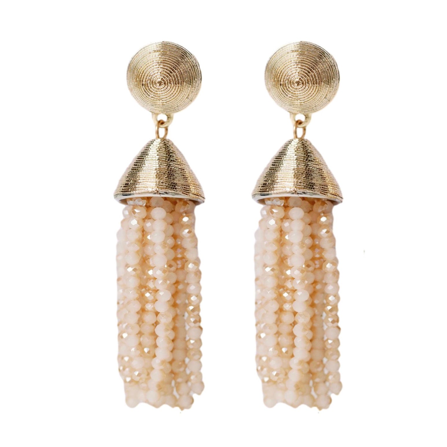 Gold beaded tassel best sale earrings
