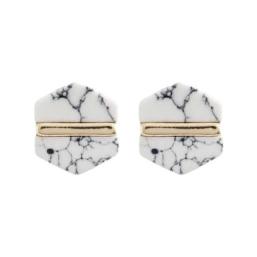 White Marble Hexagon Studs